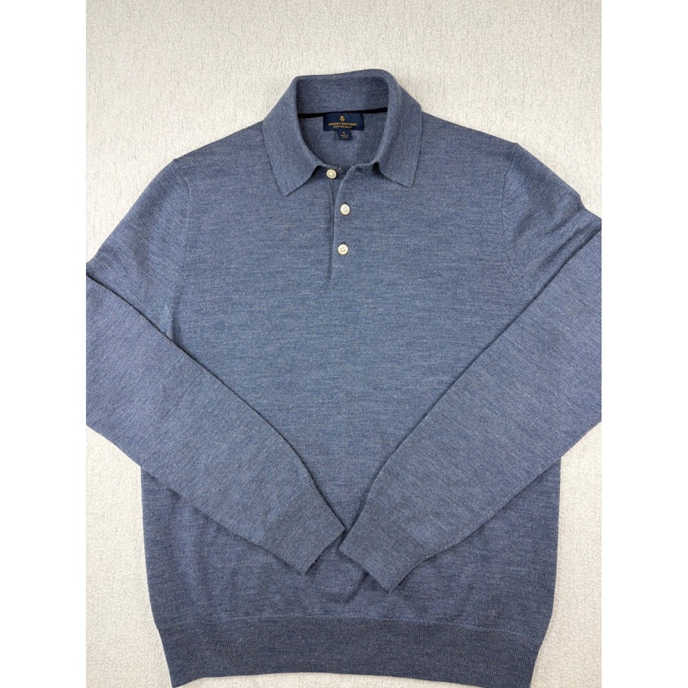 Brooks Brothers Mens Extra Fine Merino Wool Long Sleeve Polo Sweater Blue Small